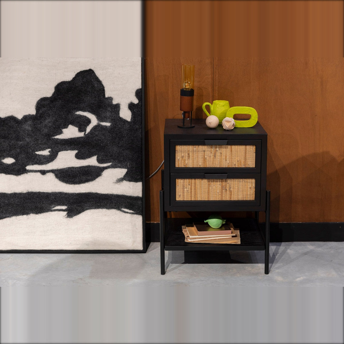 Side Table Yasu Black Domestica – Lifestyle – Beside a Black and White Artwork