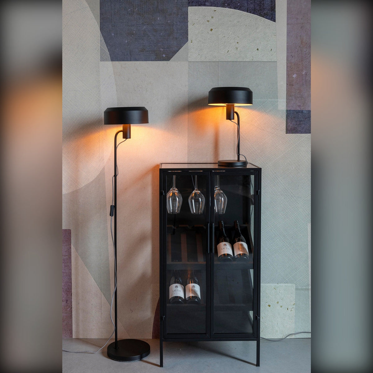 Wine Cabinet Rob Black Domestica – Lifestyle – Beside a Floor Lamp, Close View