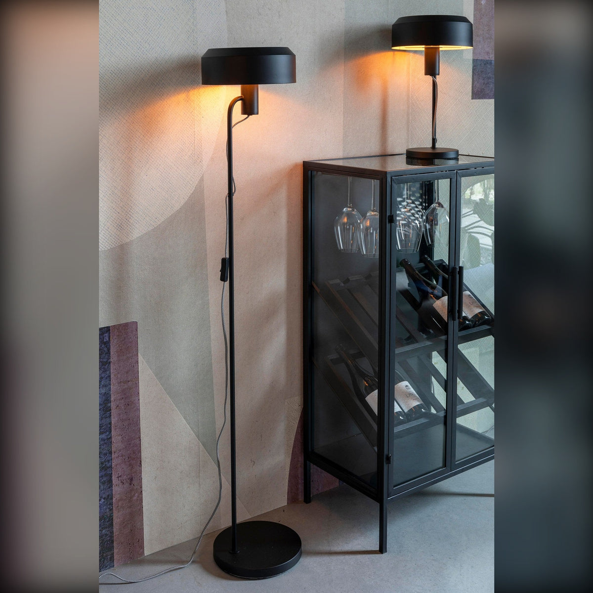 Wine Cabinet Rob Black Domestica – Lifestyle – Beside a Floor Lamp