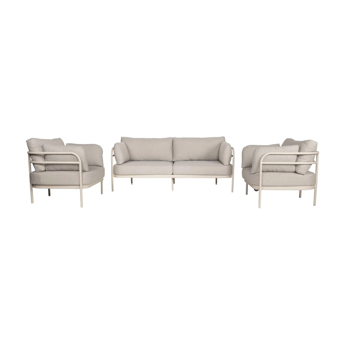 Outdoor Set Vista Beige Domestica – Sofa and Two Armchairs, Front View on White