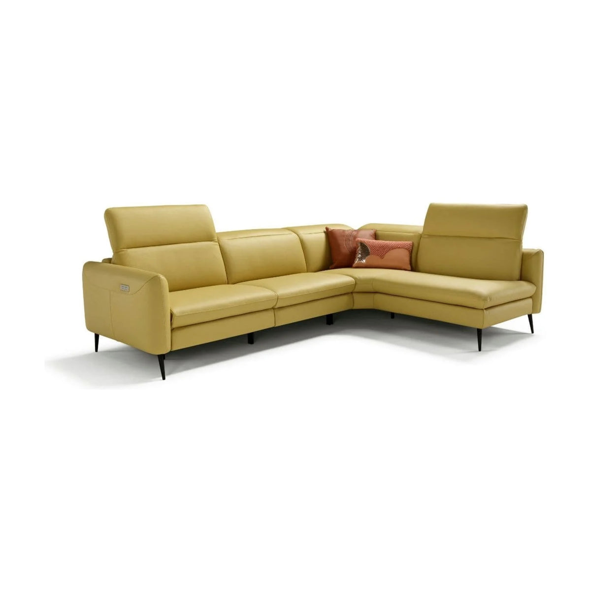 Dusk Domestica – Mustard Corner Configuration with Raised Headrests, Three Quarter View on White