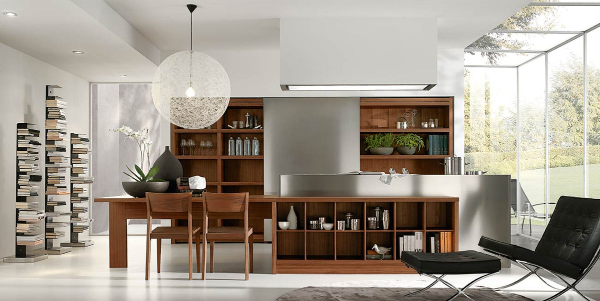 Viola Kitchen Domestica – Wood Dining Island and Bookcases