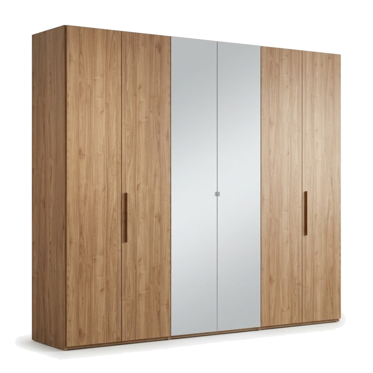Wardrobe IMAB 6-Door Walnut with Mirrors Domestica – Three Quarter View on White