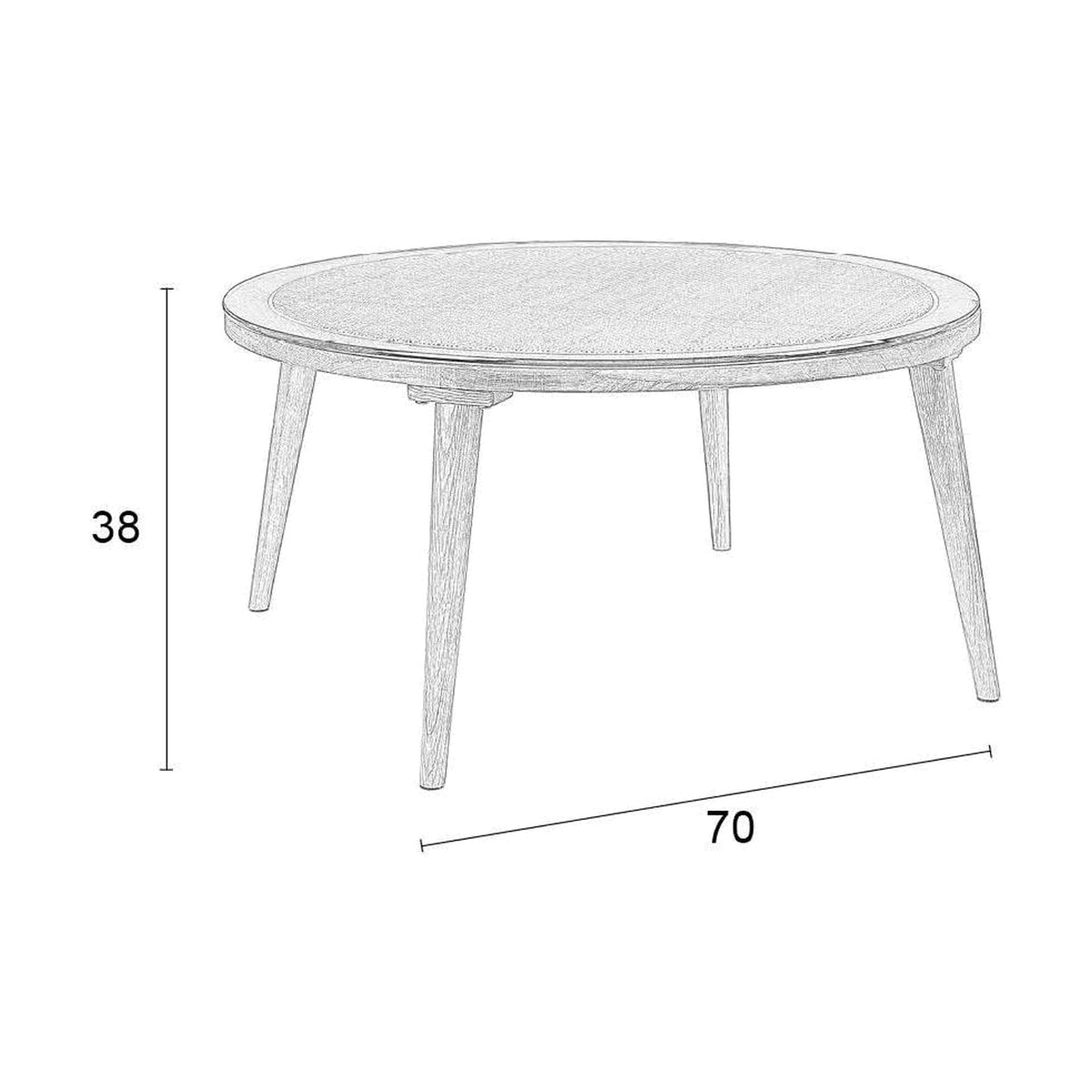Coffee Table Haru Round Natural Domestica – Dimension Drawing Ø70 × H38 cm