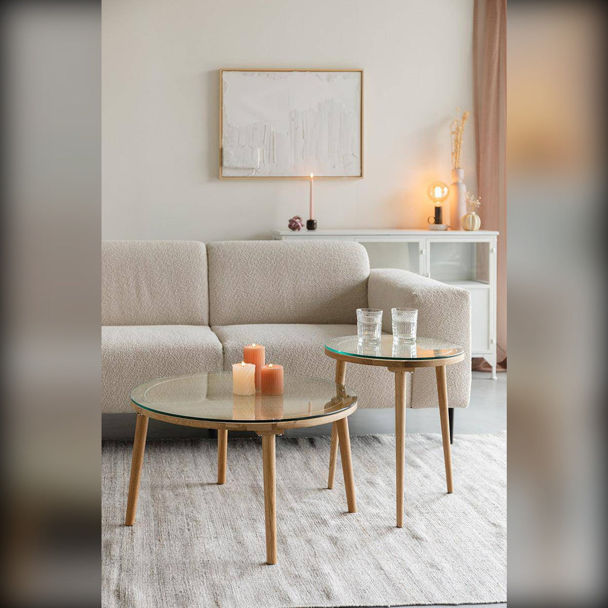 Coffee Table Haru Round Natural Domestica – Lifestyle – In a Living Room with a Cream Sofa